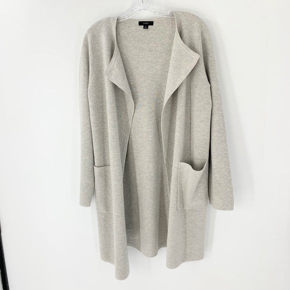 J Crew Women Sweater Long Cardigan Open Front Collarless Grey Sz S - Picture 6 of 8